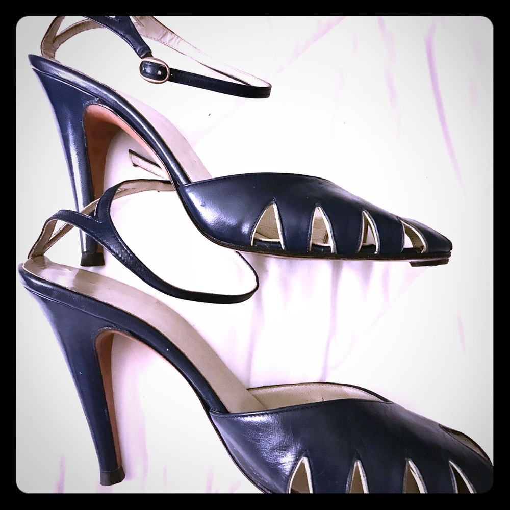 Vintage navy blue leather dancing shoes